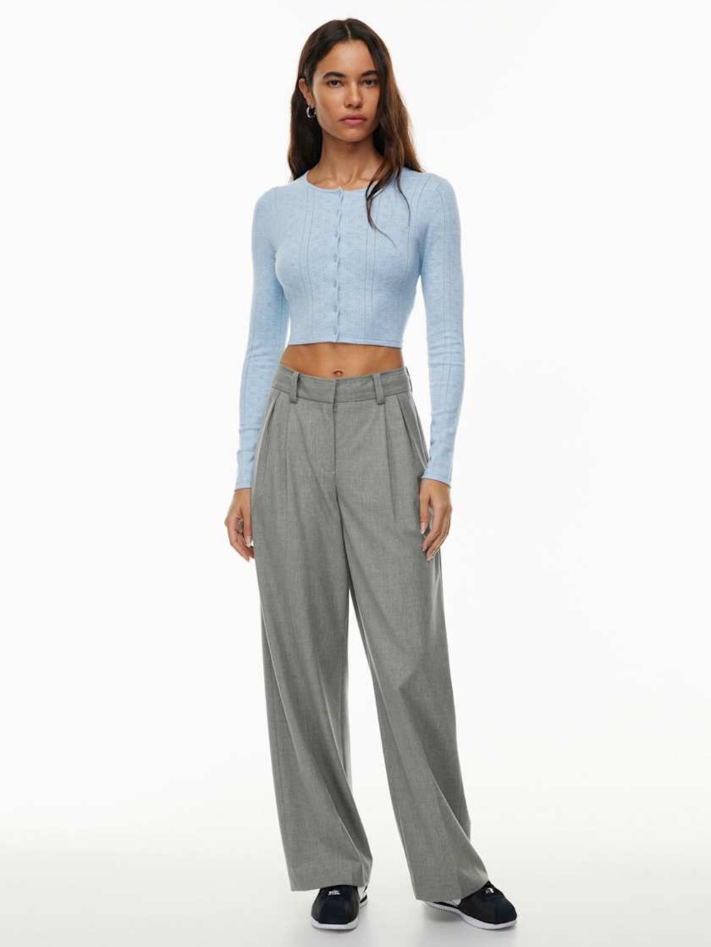 Sunday Best - Aritzia Light Blue Cropped Button-Front Knit Top - Women - Picture 5 of 5
